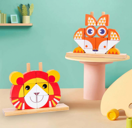 Set cuburi puzzle mari – Leu, Broasca, Vulpe 3 ani+ [2]