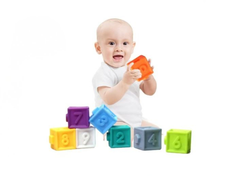 Jucarii pentru Bebe (0–2 ani) - Set cuburi senzoriale pentru bebeluși 9 piese din material moale pentru dezvoltare tactilă