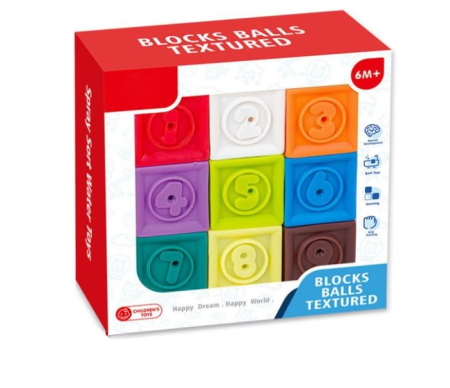 Toate Jucariile pentru Copii - Set cuburi senzoriale pentru bebeluși din silicon moale - 9 piese