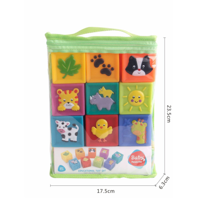 Set cuburi silicon pentru bebeluși cu 9 piese senzoriale pentru stivuire și dentiție [2]