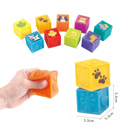 Set cuburi silicon pentru bebeluși cu 9 piese senzoriale pentru stivuire și dentiție [1]