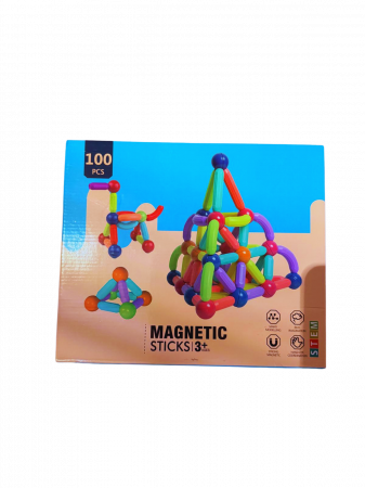 Jucarii educative - Set de constructie 3D magnetic cu 100/128 de piese – pentru copii de la 3 ani