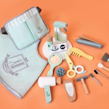 Set de frizerie din lemn pentru copii – joc de tuns și înfrumusețare 36+ [1]