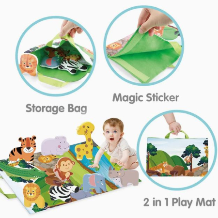 Set de joacă pentru bebeluși cu covoraș textil și 9 animăluțe moi interactive [1]