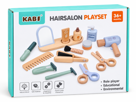Toate Jucariile pentru Copii - Set de Joacă Salon de Coafură din Lemn cu 15 Accesorii - 3 ani +