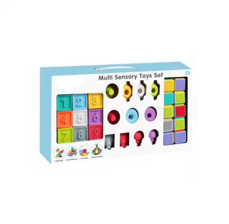 Set de jucării senzoriale pentru bebeluși 32 piese cu cuburi și elemente interactive [0]