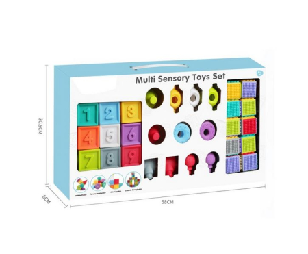 Set de jucării senzoriale pentru bebeluși 32 piese cu cuburi și elemente interactive [4]