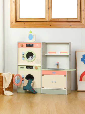 Set din lemn mașină de spălat, uscător și chiuvetă – jucărie educativă de rol pentru copii [1]