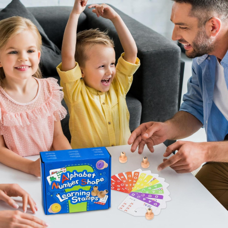 Set educativ de ștampile din lemn pentru copii cu alfabet, cifre și forme [4]