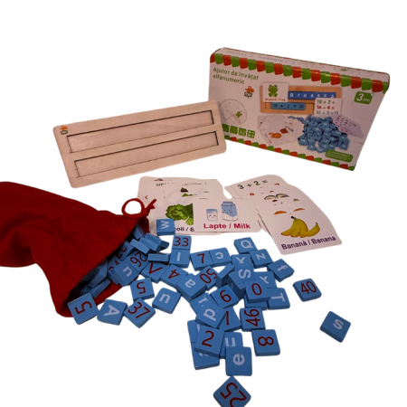 Set educativ din lemn cu litere si cifre – limba romana si engleza – joc aritmetic si lingvistic