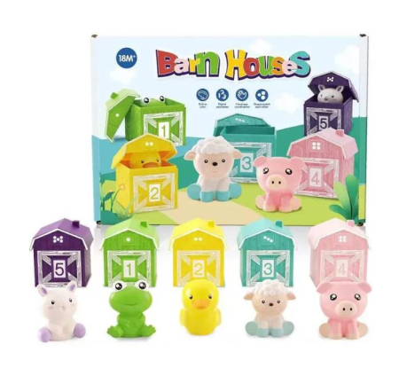 Jucarii pentru Dezvoltare - Set educativ montessori de sortat și ordonat „De-a v-ați ascunselea” cu animăluțe de la fermă