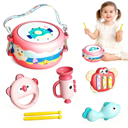 Set instrumente muzicale copii 5 piese – tobă, xilofon, maracas, tamburină și corn [3]