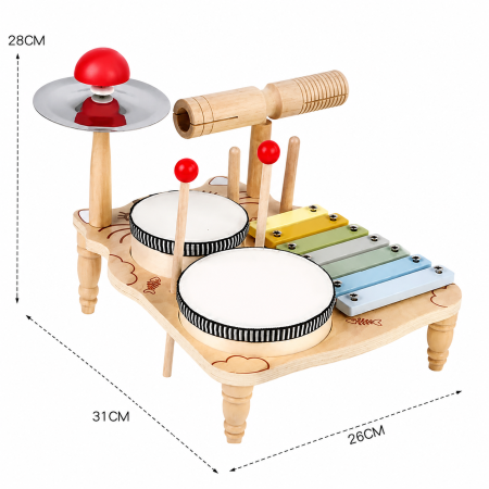 Set instrumente muzicale din lemn – Tobă, xilofon, tamburină și accesorii [3]