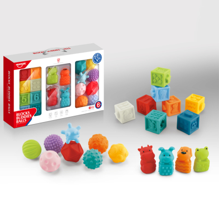 0–12 luni - Set jucării senzoriale 20 elemente, diverse texturi și culori, pentru terapie și joacă