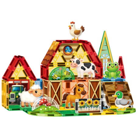 Jucarii Interactive & Sensoriale - Set magnetic de construcție tip magnetic „Fun Farm Set”, 54 piese
