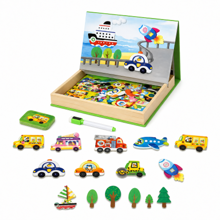Set magnetic educativ cu vehicule și tablă reutilizabilă pentru desen [1]