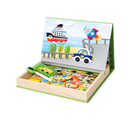 Toate Jucariile pentru Copii - Set magnetic educativ cu vehicule și tablă reutilizabilă pentru desen