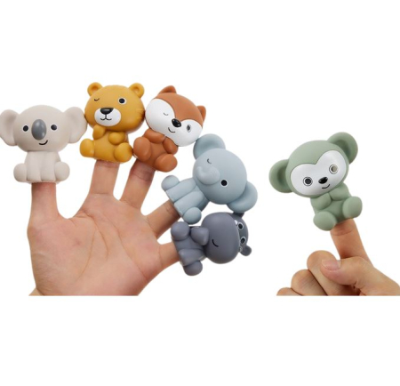 Jucarii pentru Bebe (0–2 ani) - Set marionete pentru degete cu animăluțe sălbatice - 6 piese pentru joacă creativă și interactivă