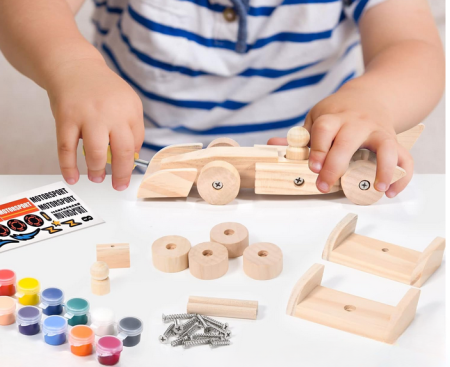 Set mașinuțe din lemn Formula 1 – 3 bucăți cu vopsele și autocolante [3]