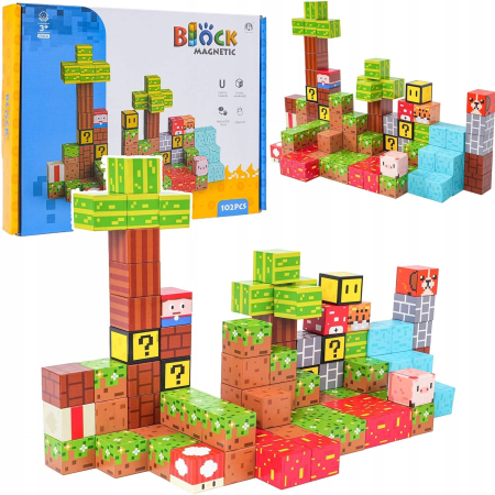 Jucarii interactive - Set Minecraft Magnetic – 72 / 102 / 117 / 146 piese, Joc STEM pentru Copii 3+