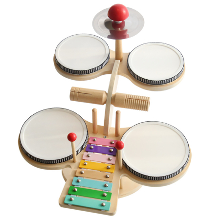 Cadouri Aniversare - Set muzical din lemn cu tobe, percuție și xilofon pentru copii