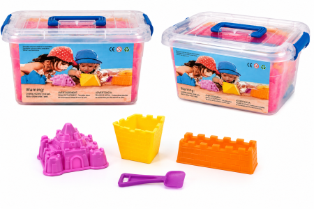 3–4 ani - Nisip kinetic pentru modelaj cu cutie de depozitare, multiple culori și forme incluse