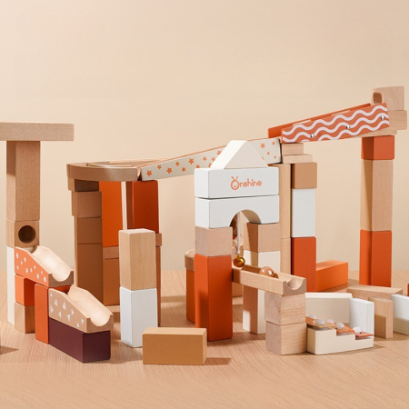 Jucarii pentru Baieti - Set piste cu bile din lemn – 60 piese pentru construcții creative și joc educativ