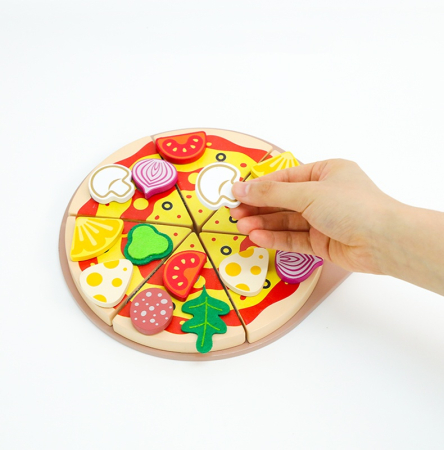 Set pizza din lemn pentru feliat cu accesorii și joc de rol, 24 piese [5]