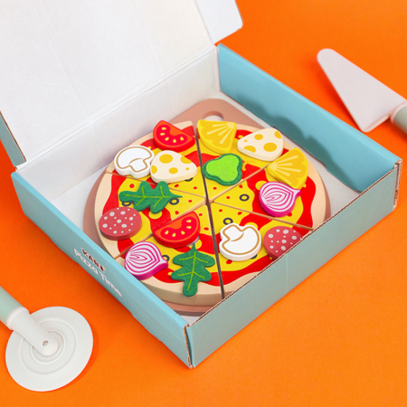 Set pizza din lemn pentru feliat cu accesorii și joc de rol, 24 piese [3]