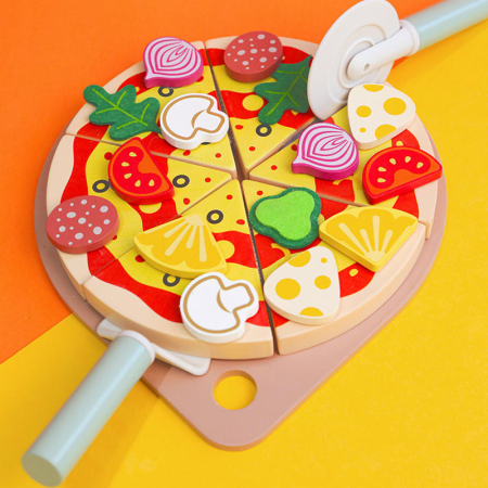 Set pizza din lemn pentru feliat cu accesorii și joc de rol, 24 piese [4]