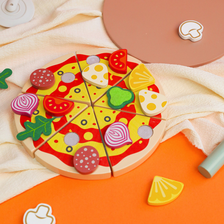 Set pizza din lemn pentru feliat cu accesorii și joc de rol, 24 piese [2]
