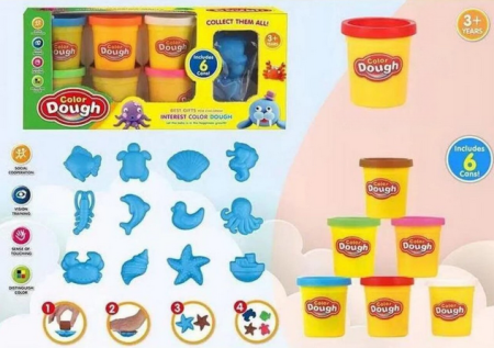 Cadouri dupa Buget - Set plastilină 6 culori cu forme de animale marine – pastă de modelat pentru copii