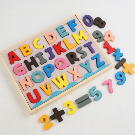 Jucarii sub 50 lei - Set Puzzle litere si cifre cu sortare și taviță | ZukiToys.ro