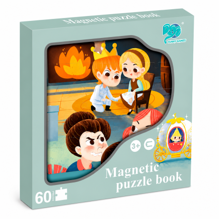 3–4 ani - Set Puzzle Magnetic ,,Cenușăreasa și pantoful de sticlă" – 60 Piese