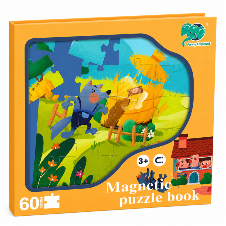 Jucarii pentru calatorii - Set Puzzle Magnetic ,, Povestea Celor Trei Purceluși " – 60 Piese
