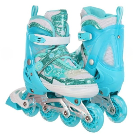 Role si Skateboard - Set role copii reglabile cu roți luminoase și protecții incluse - Albastru