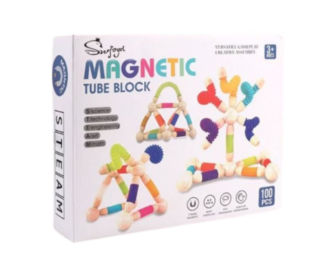 Jucarii Interactive & Sensoriale - Set STEM magnetic – 100 piese cu bile și tuburi flexibile
