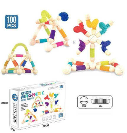 Set STEM magnetic – 100 piese cu bile și tuburi flexibile [3]