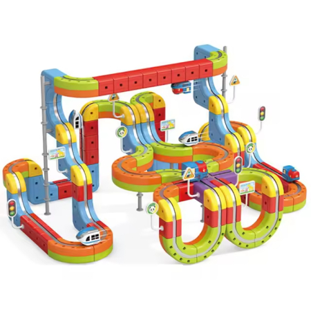 Toate Jucariile pentru Copii - Set tren cu traseu magnetic si circuit 3D – 141 piese