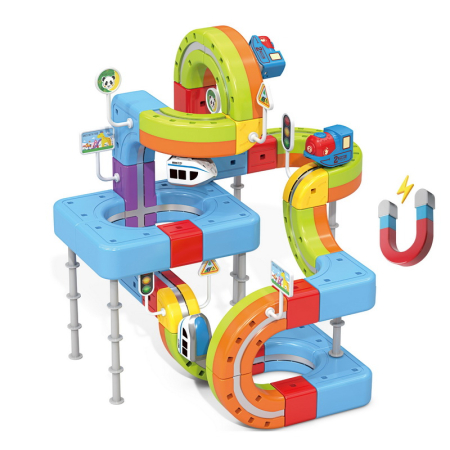 Toate Jucariile pentru Copii - Set tren cu traseu magnetic si circuit 3D – 68 piese
