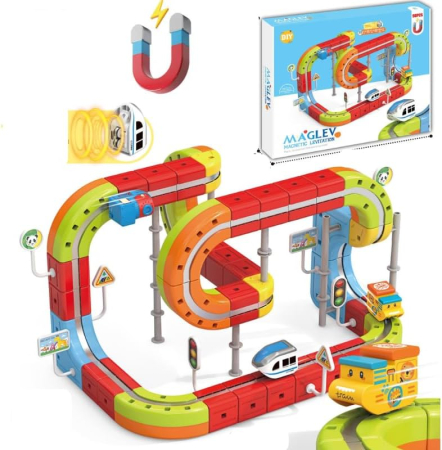 Toate Jucariile pentru Copii - Set tren cu traseu magnetic si circuit 3D – 98 piese