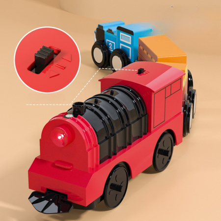 Set trenulet si cuburi constructie din lemn - Track Box City portabil [2]