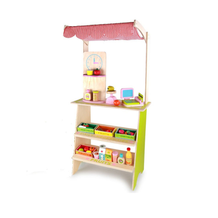 Jucarii din Lemn Natural - Stand de joacă din lemn cu fructe și legume – Piața copiilor cu accesorii
