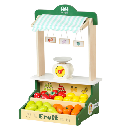Jucarii Educative & Invatare - Stand din lemn cu fructe și cântar – Piață educativă pentru jocuri de rol