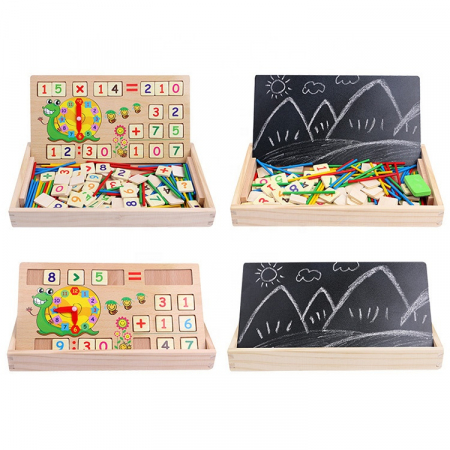 Tabla educativa din lemn 2 in 1 – Scris, desen si invatare matematica pentru copii [5]
