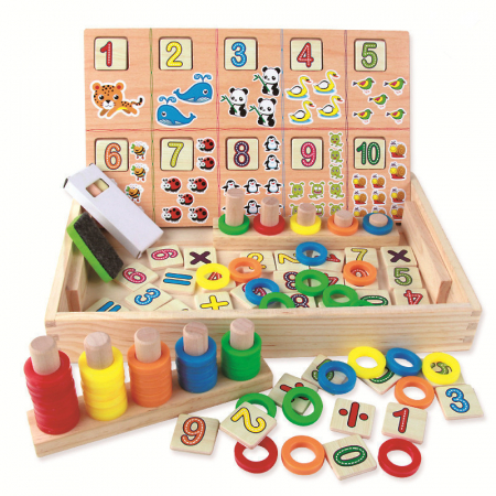 Tabla educativa din lemn Montessori – cifre, numarare si operatii matematice pentru copii