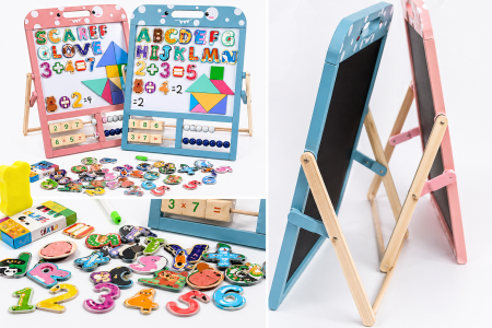 Tablă magnetică educativă cu abac și accesorii - Roz [3]