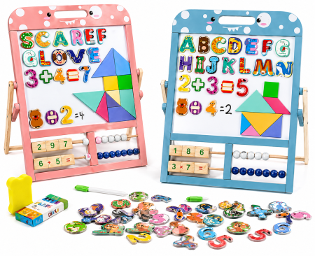 Tablă magnetică educativă cu abac și accesorii - Roz [2]