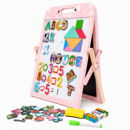 Tablă magnetică educativă cu suport și accesorii - Roz [2]