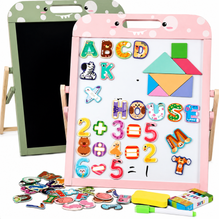 Tablă magnetică educativă cu suport și accesorii - Roz [1]